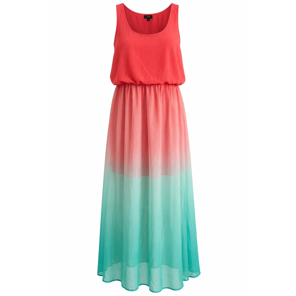 Maude Anthropologie Maxi Dress Womens Large Coral Aqua Boho Chic Colorblock